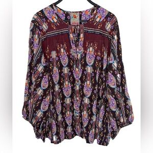 Johnny Was Rocco Blouson Peasant Boho Long Sleeve Shirt Size Medium